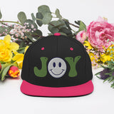 Spread Joy Everywhere - Smiley Face Snapback Hat - Black Neon Pink -