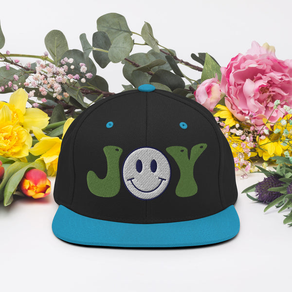 Spread Joy Everywhere - Smiley Face Snapback Hat - Black Teal -