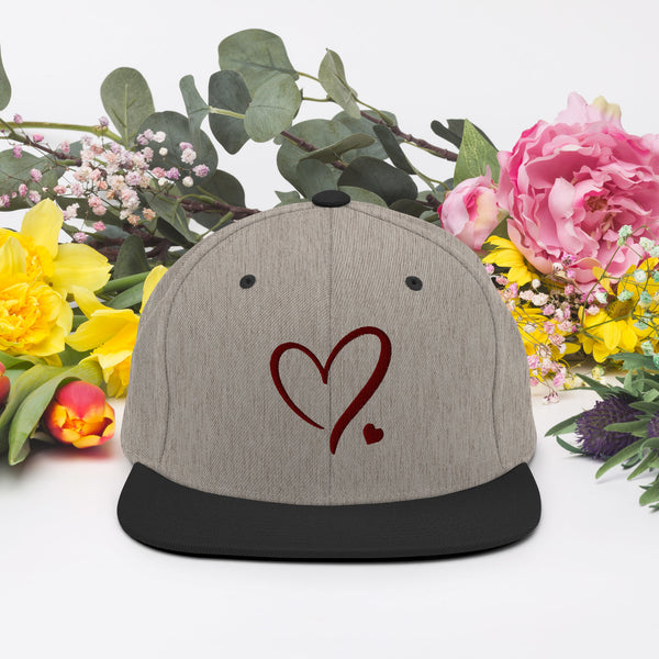 Heartfelt Charm - Golden Heart Snapback Hat - Heather Black -