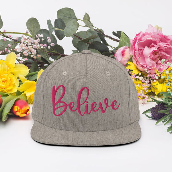 Believe Snapback Hat - Wear Your Inspiration - Heather Grey - Caps