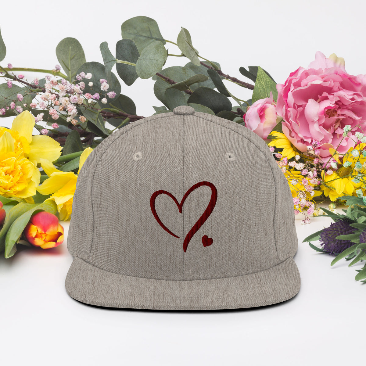 Heartfelt Charm - Golden Heart Snapback Hat - Heather Grey -