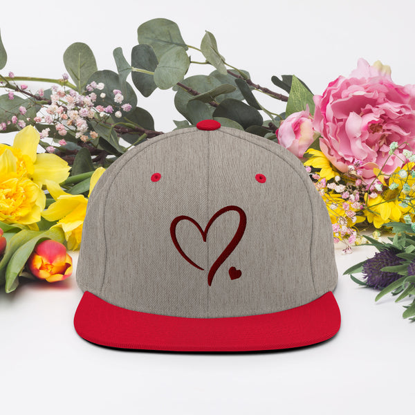 Heartfelt Charm - Golden Heart Snapback Hat - Heather Grey Red -