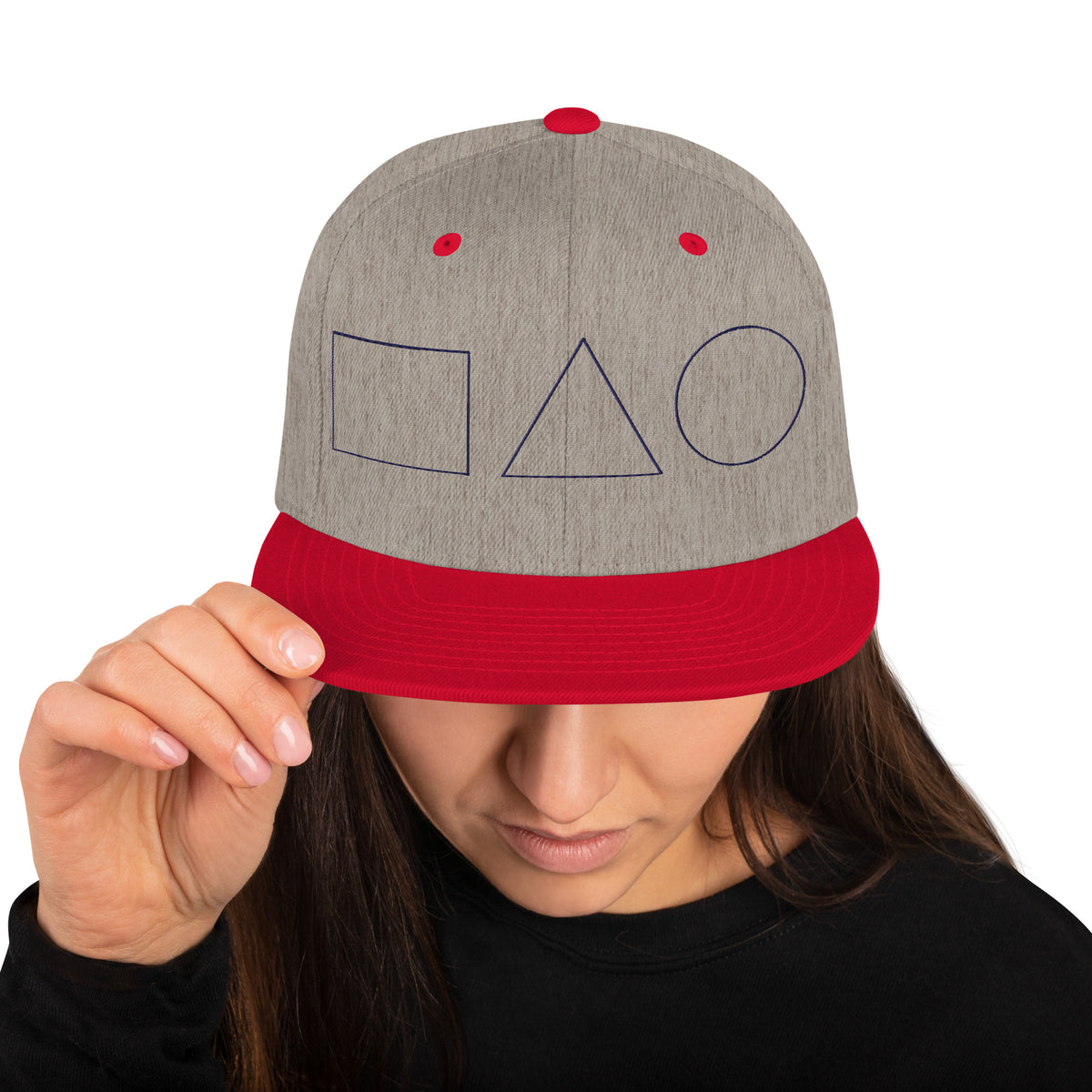 Geometric Fusion Snapback Hat - Heather Grey Red -