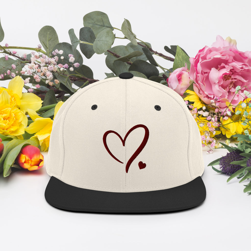 Heartfelt Charm - Golden Heart Snapback Hat - Natural Black -