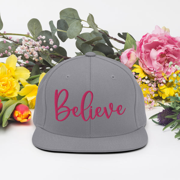 Believe Snapback Hat - Wear Your Inspiration - Silver - Caps