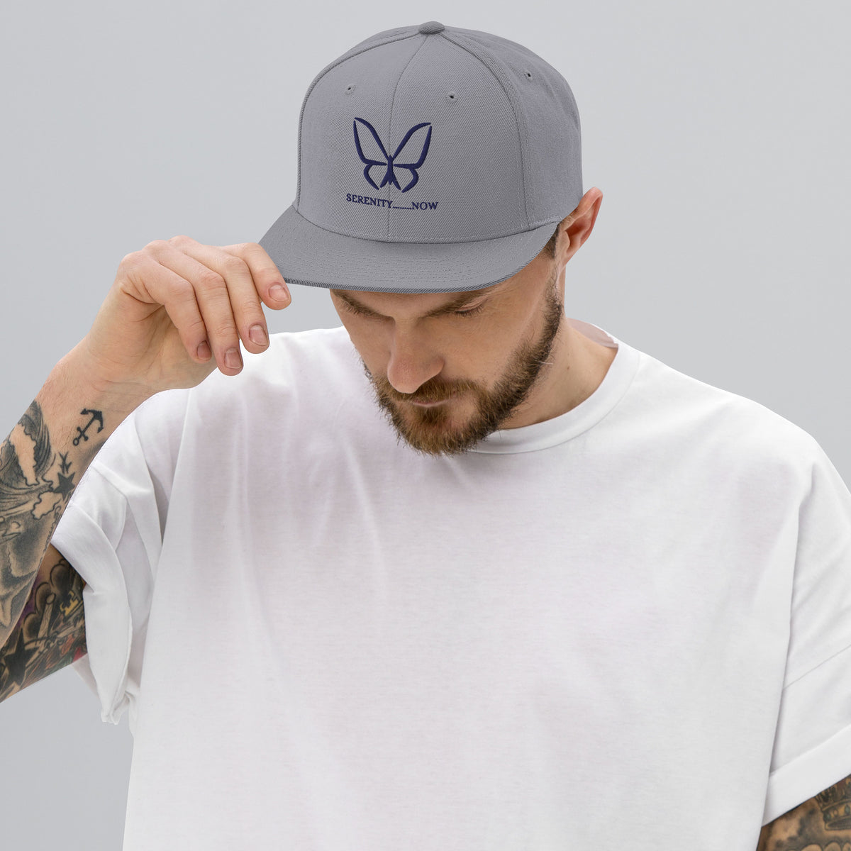 Serene Butterfly Snapback Hat - Silver -