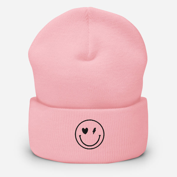 Smiley Face Cuffed Beanie -Spread Joy Everywhere - -