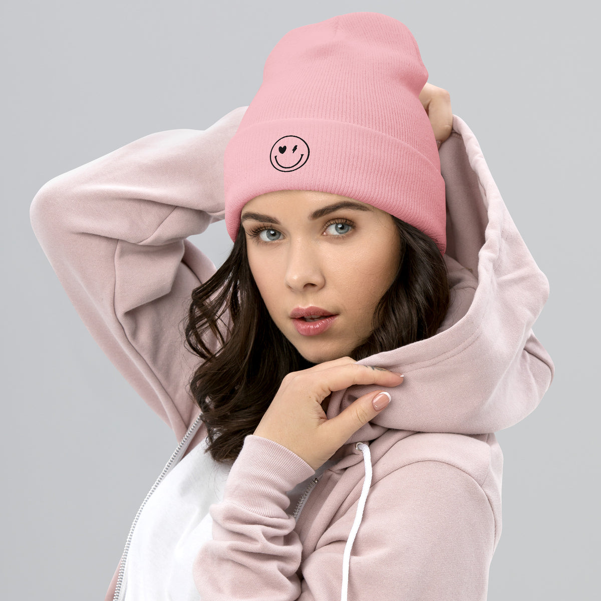 Smiley Face Cuffed Beanie -Spread Joy Everywhere - -