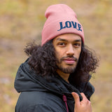 Love Embroidered Cuffed Beanie - Baby Pink -