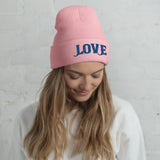 Love Embroidered Cuffed Beanie - -