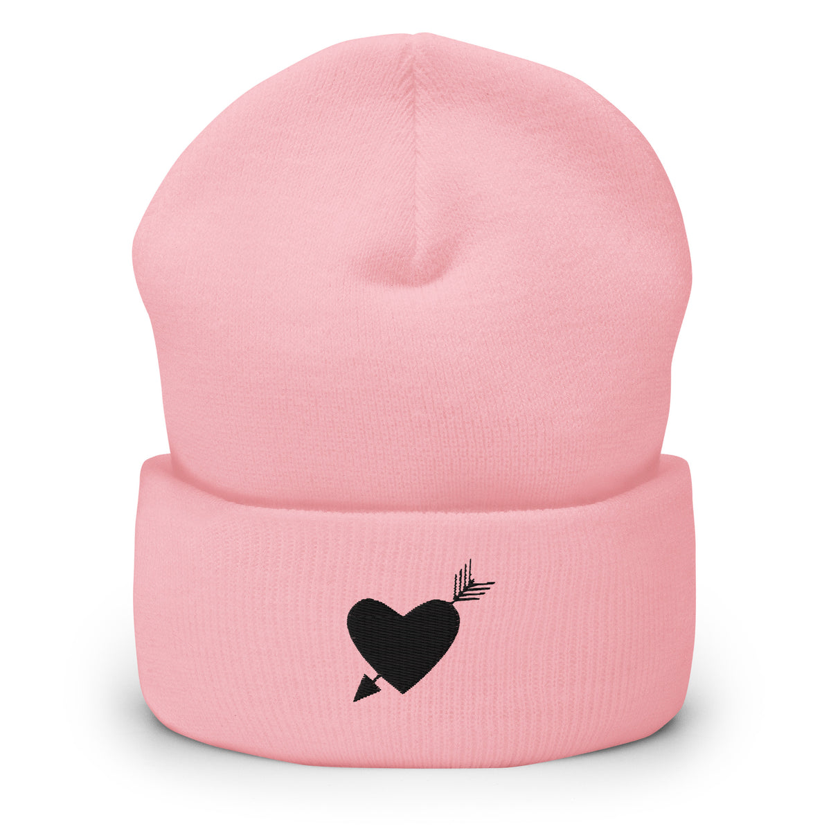 Heartfelt Warmth - Black Heart Arrow Cuffed Beanie - -