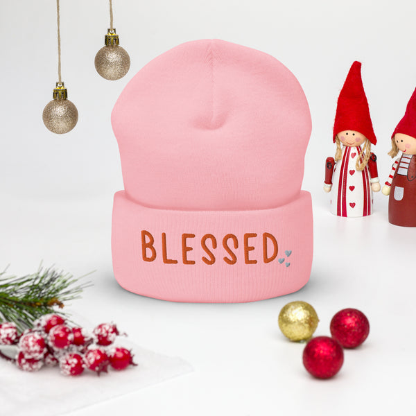 Blessed Hearts - Cuffed Beanie for Cozy Comfort - Baby Pink - Beanies