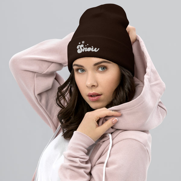 Snowfall Serenity - Cuffed Beanie for Winter Warmth - -