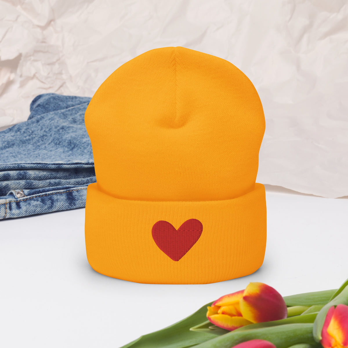 Heartfelt Warmth - Cuffed Beanie - Gold -