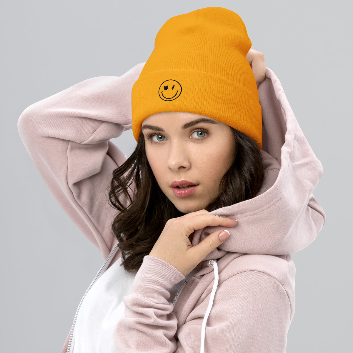 Smiley Face Cuffed Beanie -Spread Joy Everywhere - -