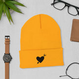 Heartfelt Warmth - Black Heart Arrow Cuffed Beanie - Gold -