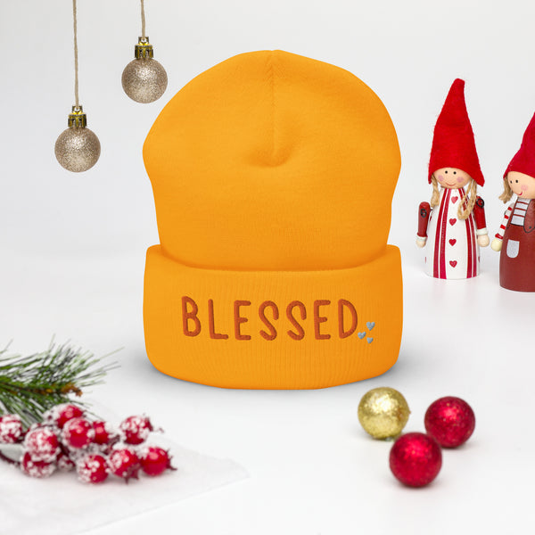 Blessed Hearts - Cuffed Beanie for Cozy Comfort - Gold - Beanies