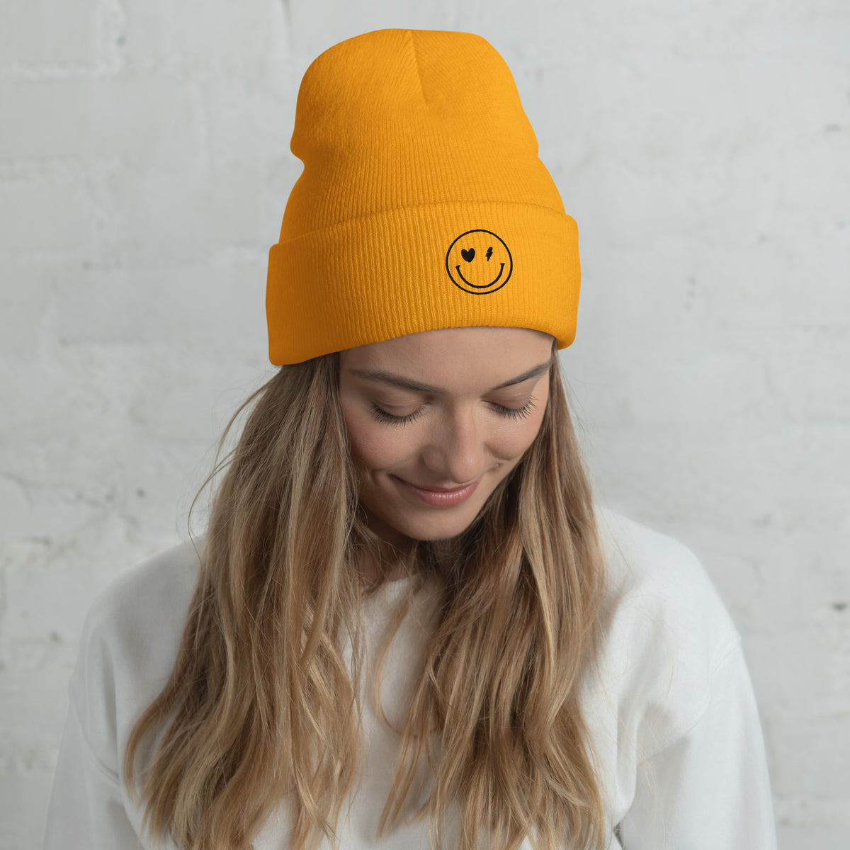 Smiley Face Cuffed Beanie -Spread Joy Everywhere - -