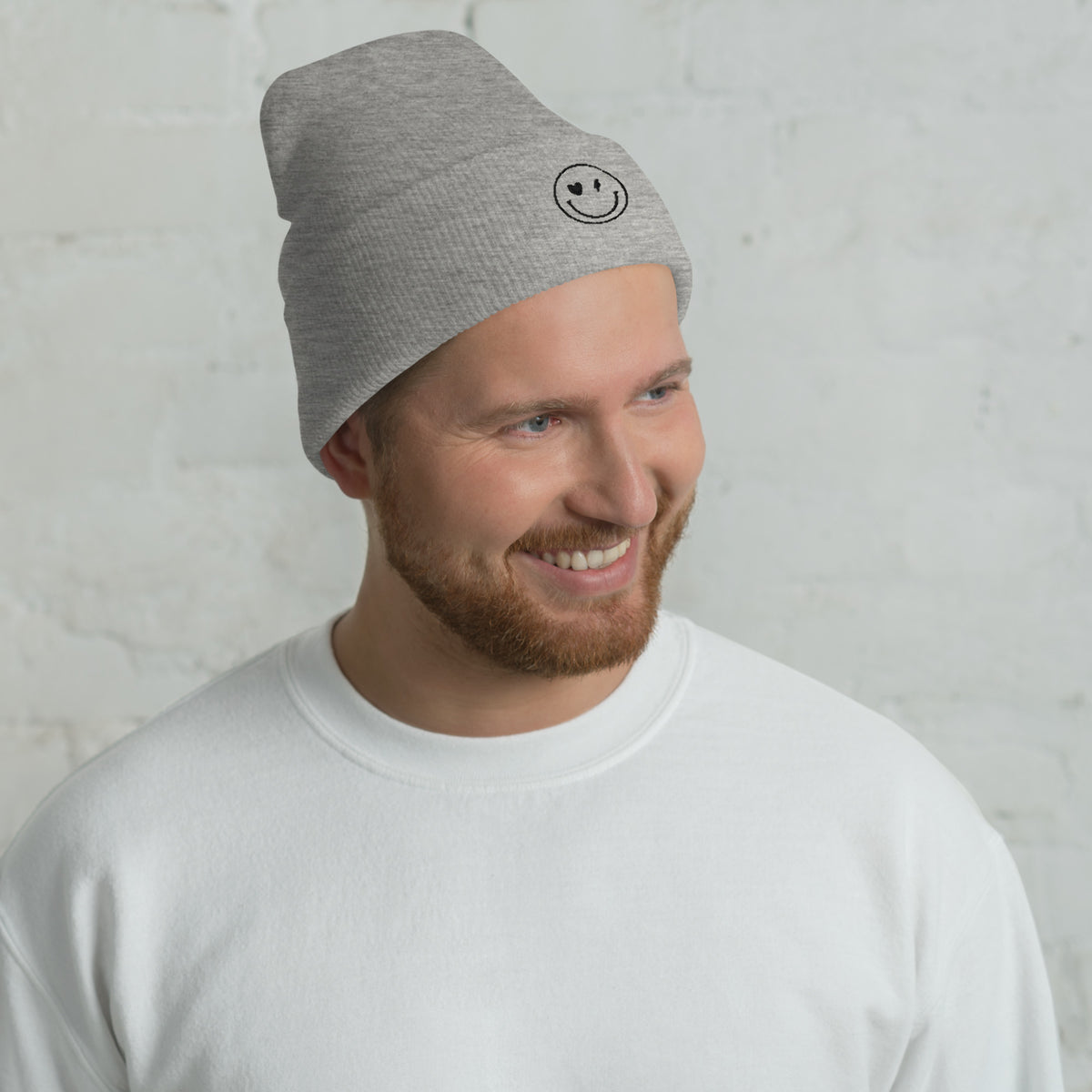 Smiley Face Cuffed Beanie -Spread Joy Everywhere - -