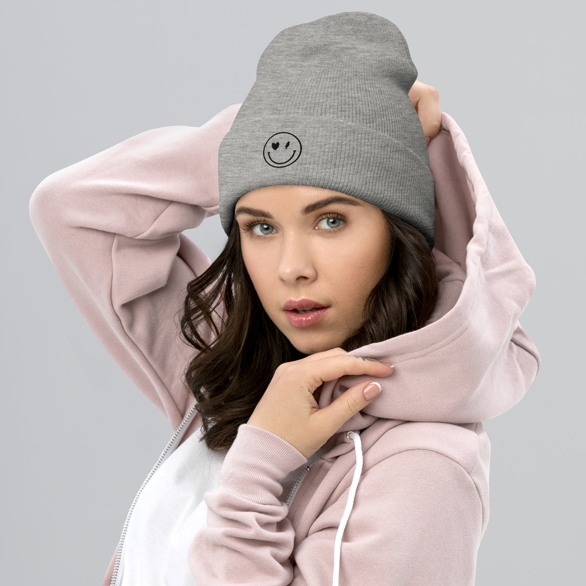 Smiley Face Cuffed Beanie -Spread Joy Everywhere - -