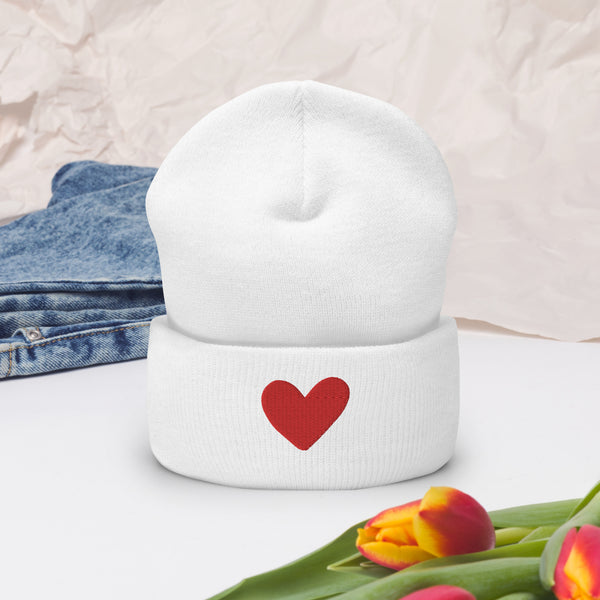 Heartfelt Warmth - Cuffed Beanie - White -