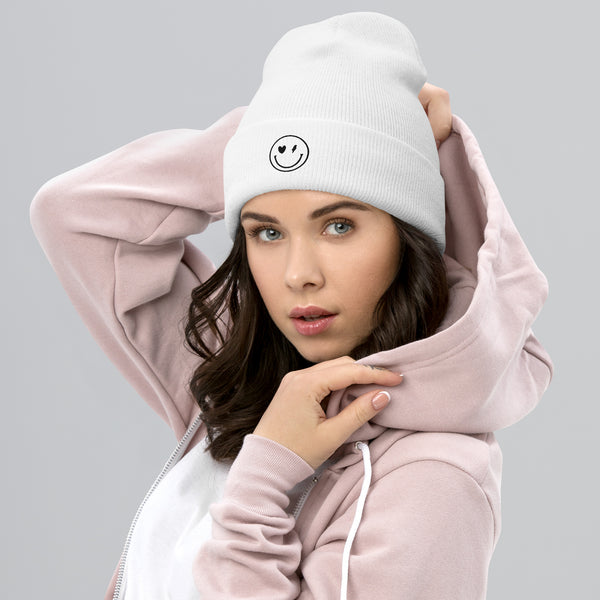 Smiley Face Cuffed Beanie -Spread Joy Everywhere - -