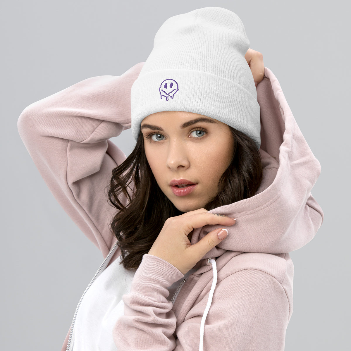 Shimmering Smile Tattoo Beanie - Warmth and Style Combined - White -