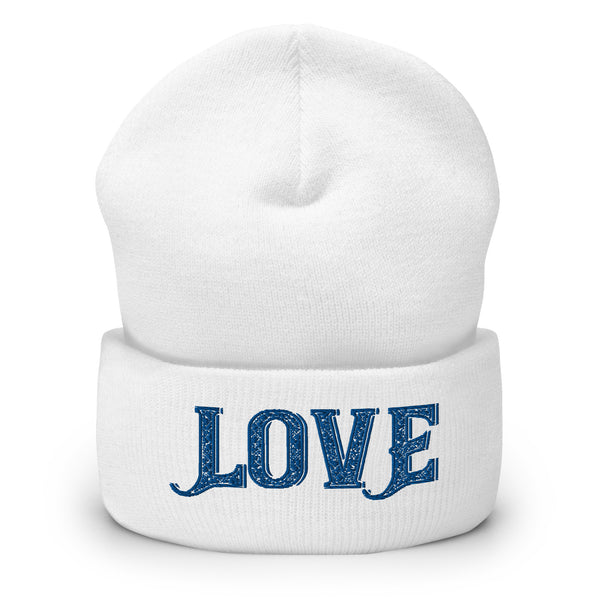 Love Embroidered Cuffed Beanie - -