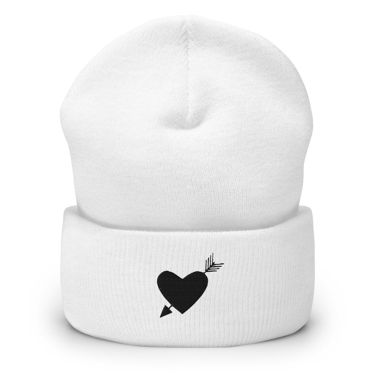 Heartfelt Warmth - Black Heart Arrow Cuffed Beanie - -