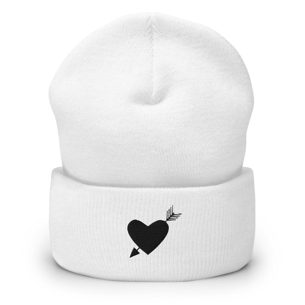 Heartfelt Warmth - Black Heart Arrow Cuffed Beanie - -