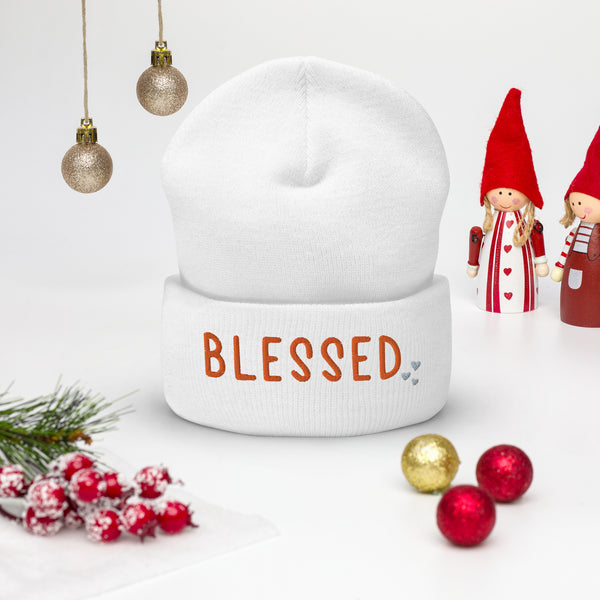 Blessed Hearts - Cuffed Beanie for Cozy Comfort - White - Beanies