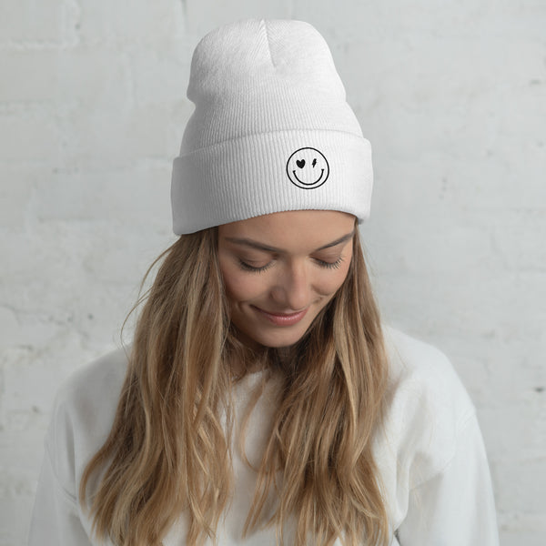 Smiley Face Cuffed Beanie -Spread Joy Everywhere - -