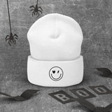 Smiley Face Cuffed Beanie -Spread Joy Everywhere - White -