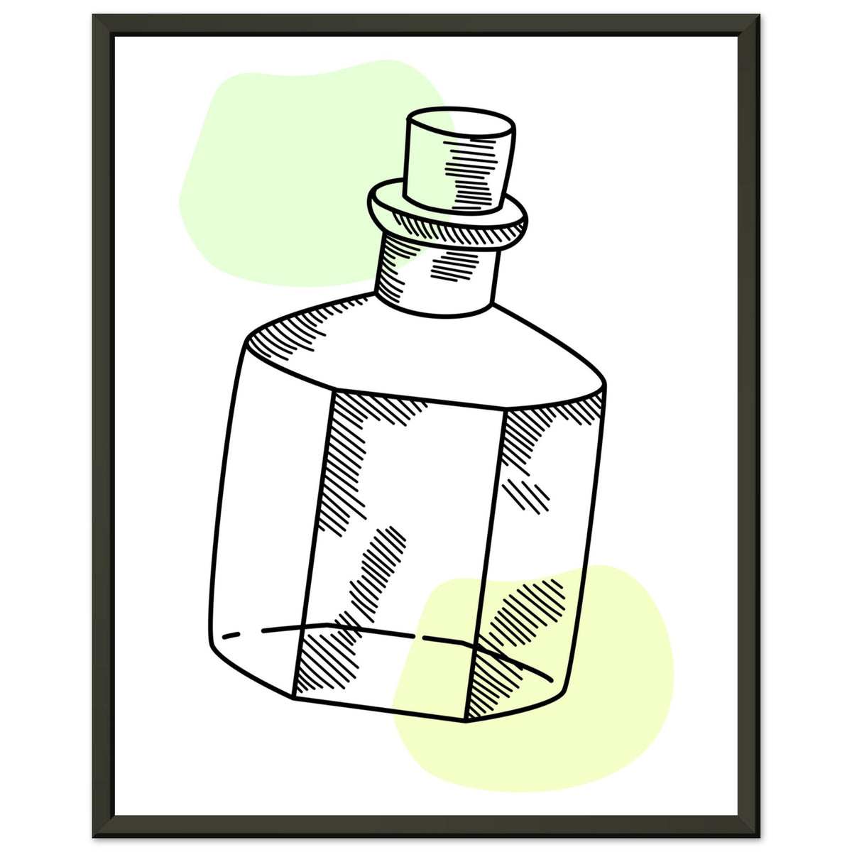 Vintage Charm - Line Art Bottle with Pastel Accents - 40x50 cm 16x20″ - Metal Framed Posters