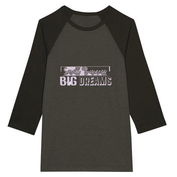 Small Business - Big Dreams - Unisex 3/4 Sleeve Raglan T-Shirt - Black Heather Black -