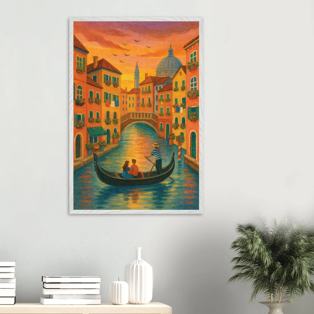 Sunset Canal Romance – Wooden Framed Poster Gift - White frame - Wooden Framed Posters