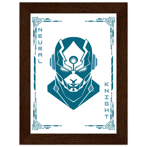 Transform Your Space - "Proton, Neural, Quantum Knights" Poster Set - 13x18 cm 5x7″ Dark wood frame Neural Knight - Wooden Framed Posters