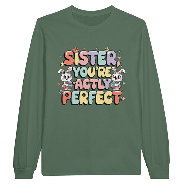 Gift Joyfully – Pastel Bunny Easter Tee for Sisters - Military Green - Long Sleeves T-shirts