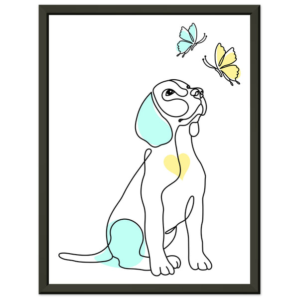 Whimsical Paws - Puppy Line Art with Soft Pastels - 30x40 cm 12x16″ - Metal Framed Posters