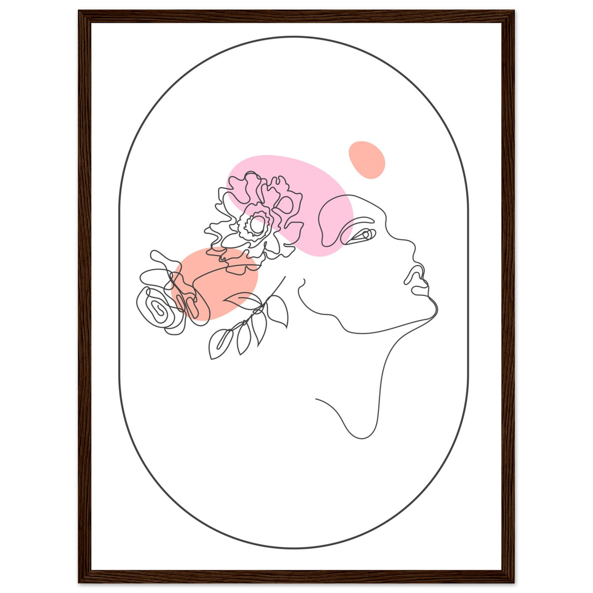 Ethereal Blossom Muse - Framed Line Art Poster - 45x60 cm 18x24″ Dark wood frame - Wooden Framed Posters