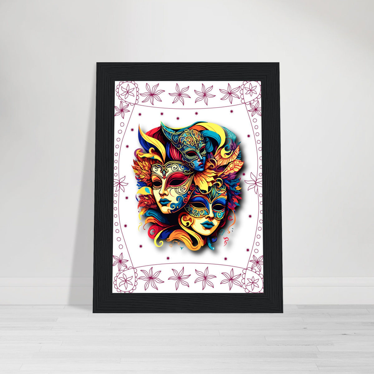 Colorful Mask Trio - Luxury Framed Print - - Wooden Framed Posters