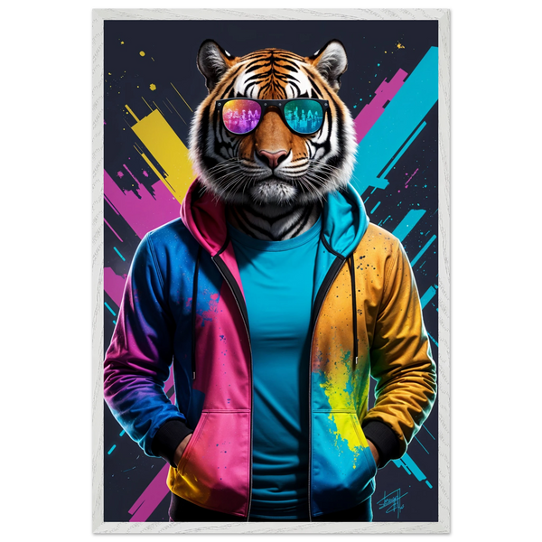 Tiger in Color – Wooden Framed Poster for Him - - Wooden Framed Posters