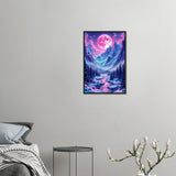 Pink Moon Vista - Mountain Landscape Framed Poster - 40x60 cm 16x24″ Black frame - Wooden Framed Posters