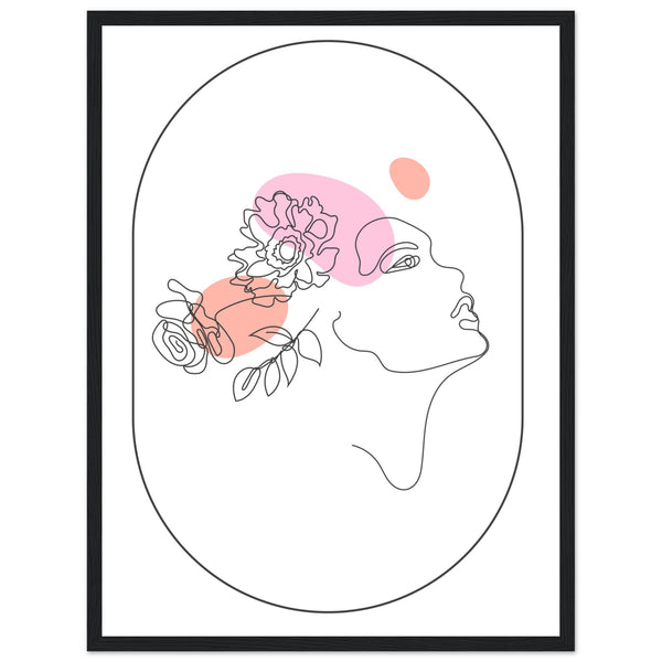 Ethereal Blossom Muse - Framed Line Art Poster - 45x60 cm 18x24″ Black frame - Wooden Framed Posters