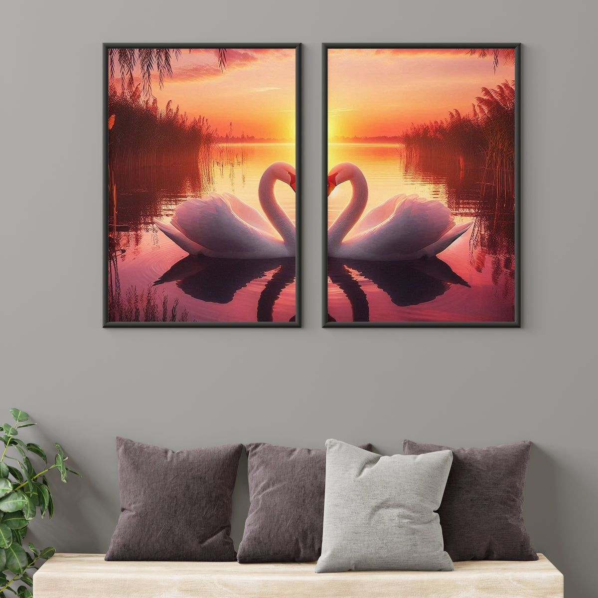 Golden Hour Swan Reflection - 12x18 - Framed Posters