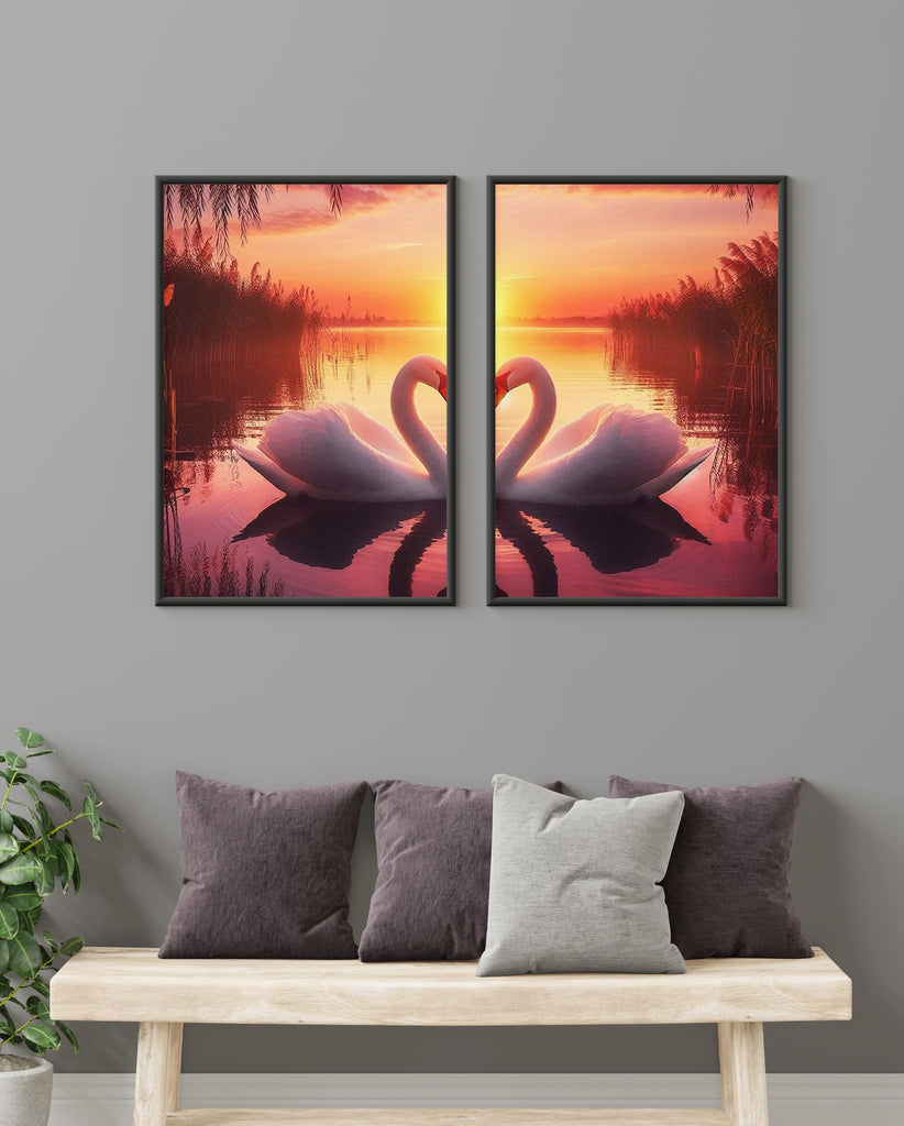 Golden Hour Swan Reflection - 12x18 - Framed Posters