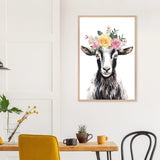 Floral Goat Framed Poster – Gift for Animal Lovers - Wood frame - Wooden Framed Posters