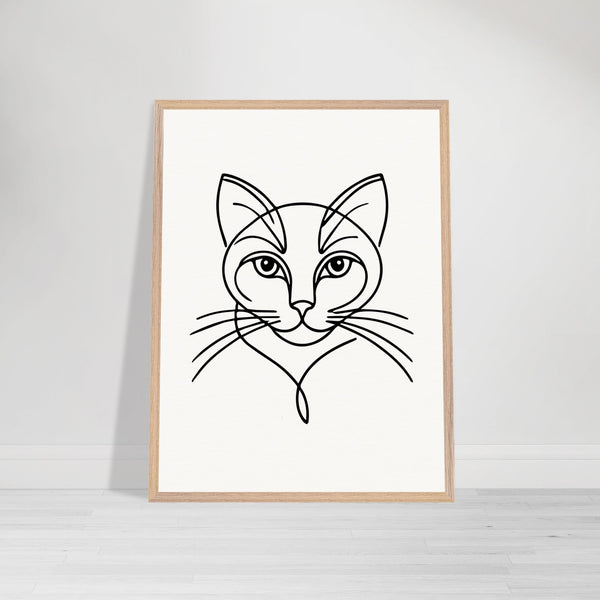 Timeless Cat Line Art - Natural Wood Framed Elegance - 60x80 cm 24x32″ Wood frame - Wooden Framed Posters