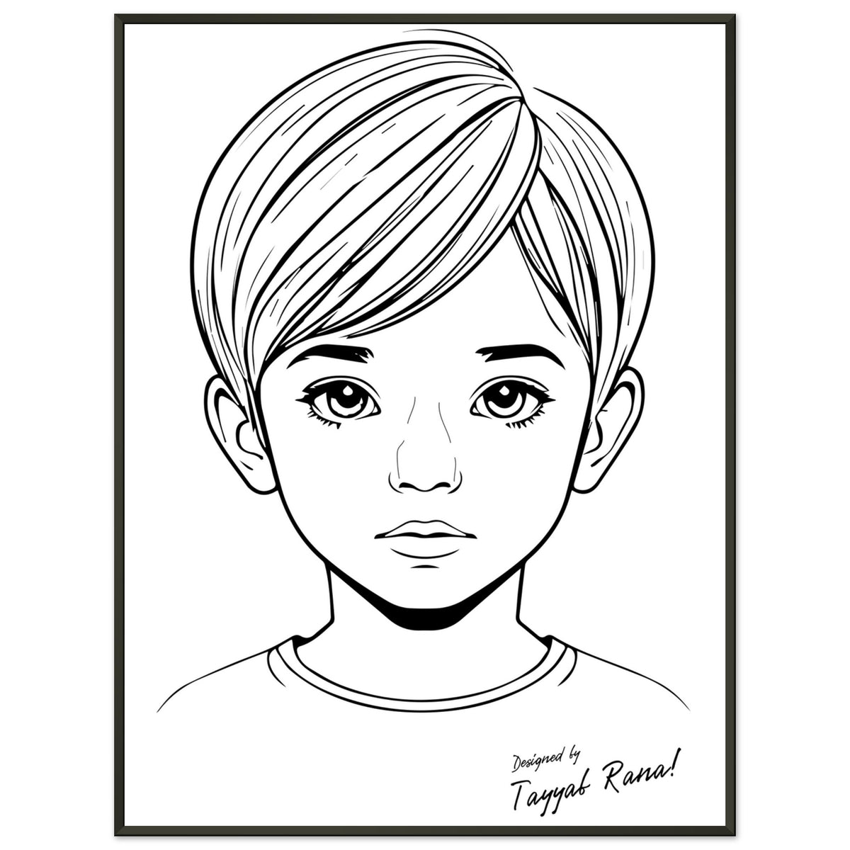 Innocence in Line Art - Framed Portrait of Childhood - 60x80 cm 24x32″ - Framed Posters