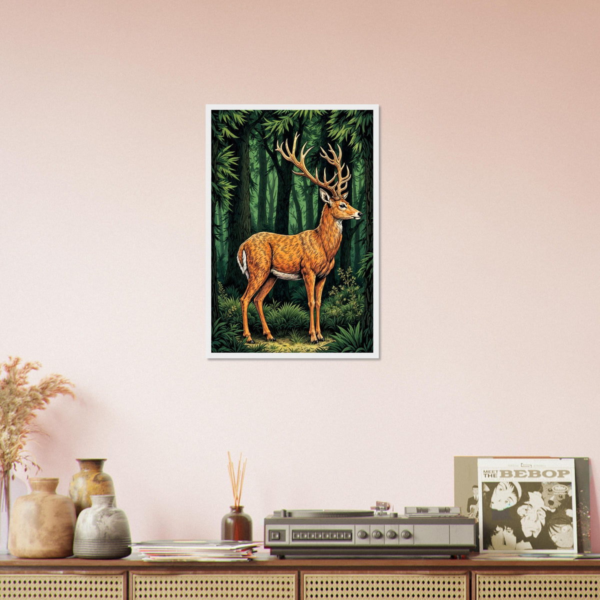 Timeless Beauty - Deer in the Forest Framed Print - 40x60 cm 16x24″ White frame - Framed Posters